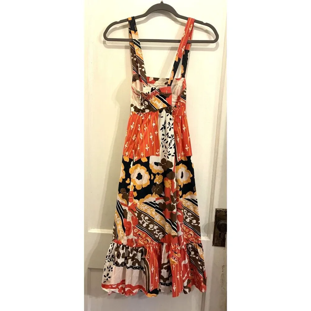 J. Crew Collection Orange Brown Patchwork Floral Summer Midi Dress  Women's Sz 6